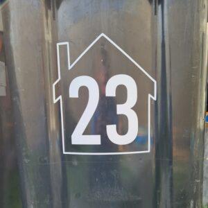 Containersticker huisje met huisnummer