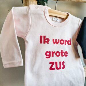Roze shirt bedrukt met de tekst: Ik wordt grote zus,